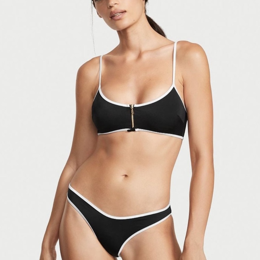 Victoria’s Secret Swim | Black Bikini Top with Gold-Toned Zipper